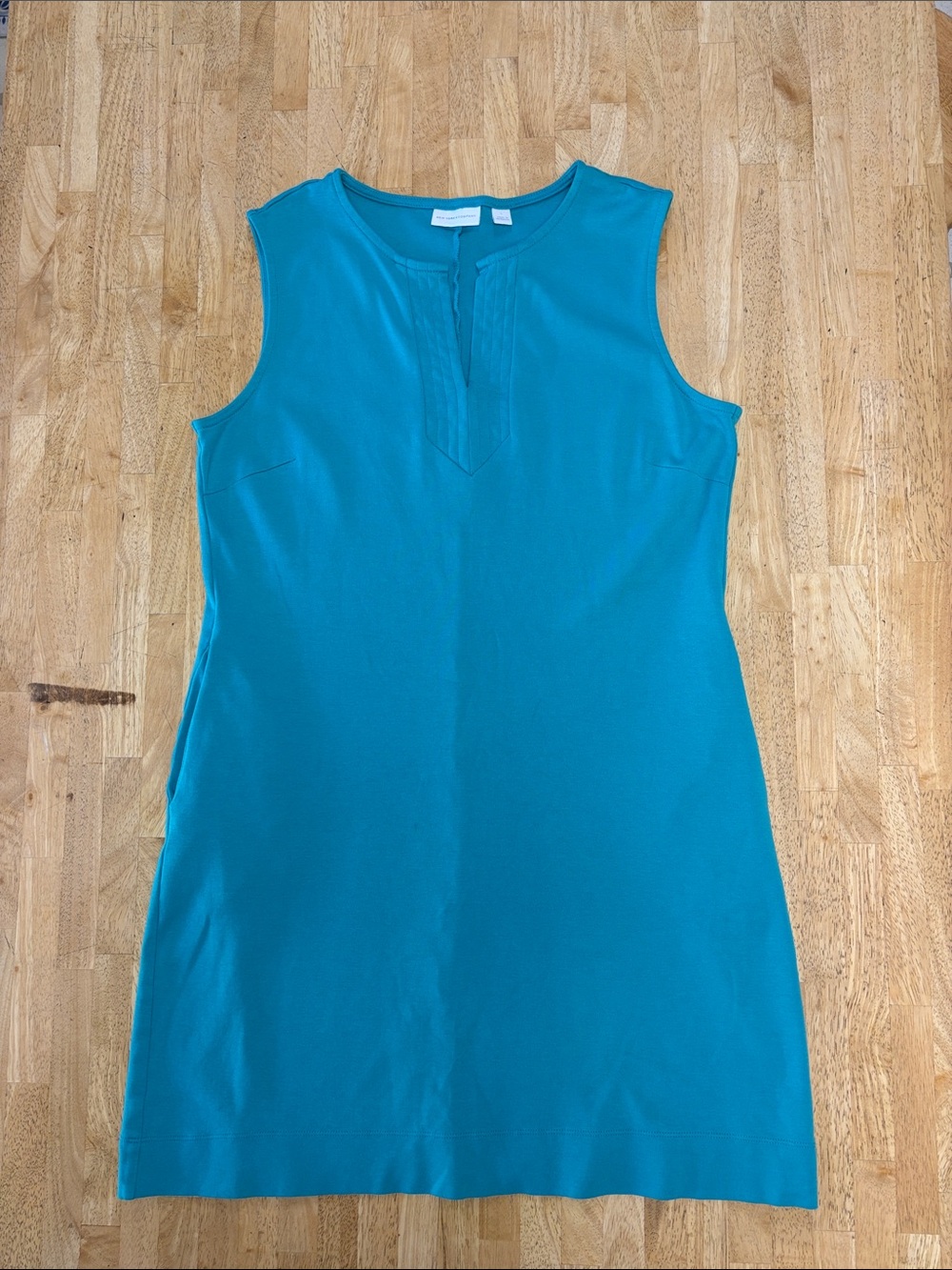 New York & Company Turquoise Blue Ribbed Neck Sleeveless Shift Dress w/Pockets